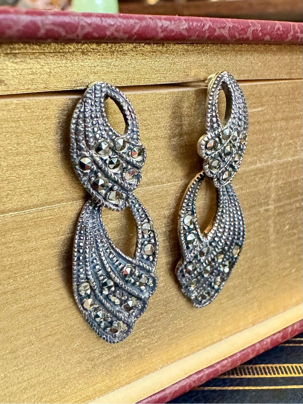 Vintage Sterling Silver Marcasite Drop Earrings